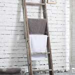 Rustic Weathered Wood Leaning Ladder Towel Rack