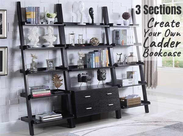 3 Section Ladder Bookcase - Crate Your Own Shelving Unit that Leans Against the Wall