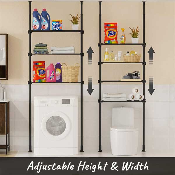 Adjustable Shelves Over Toilet - Height and Width - Also Fits Over Washer/Dryer