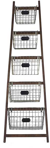 Decorative Wire Basket Ladder that Leans Against Wall