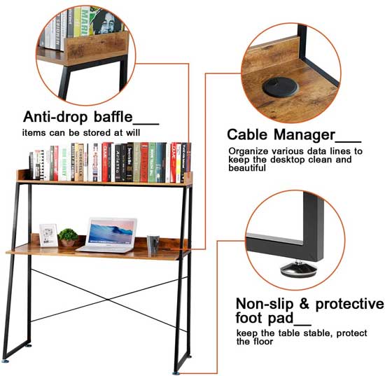 Compact Ladder Desk Features, Including Cable Manager, Food Pads and Bookshelf