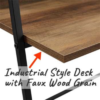 Industrial Style Desk with faux Wood grain Desktop