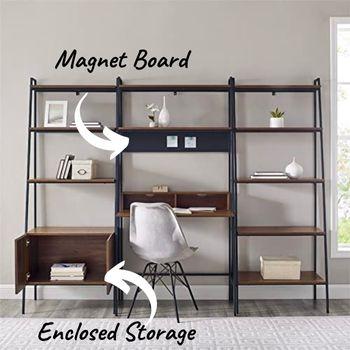 Home Office Ladder Shelf Desk with Magnet Board and Enclosed Hidden Storage Space