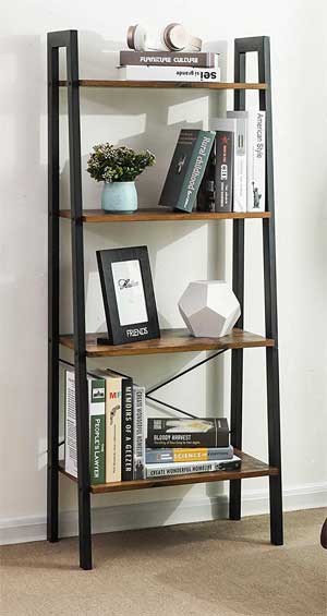 Wood and Metal Industrial Leaning Ladder Shelf