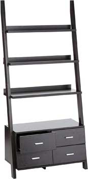 Leaning Ladder Bookshelf with 4 Drawers