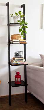 How to Use a Leaning Ladder Shelf as a Living Room End Table by Sofa