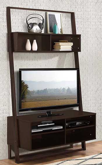 Extra Wide Ladder Shelf Entertainment Center with Multiple Storage Bookshelves