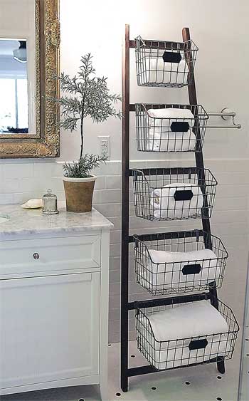 Storage Baskets on a Ladder in Three Tiers