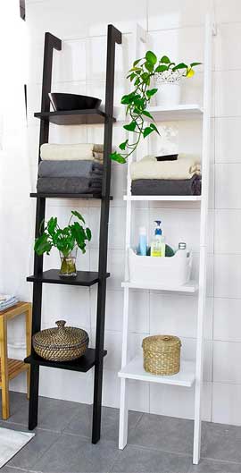 5-Tier Leaning Bathroom Shelf in Black or White