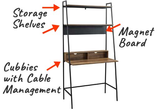 Leaning Ladder Desk with Shelves and Magnet Board