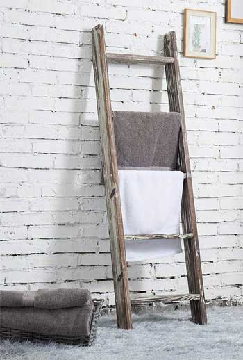 Leaning Ladder Towel Rack with Rustic Wood Finish