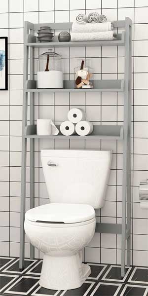 grey Leaning Shelf Over Toilet