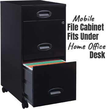 Mobile File Cabinet on Wheels Provides Extra Storage for Desk at Home