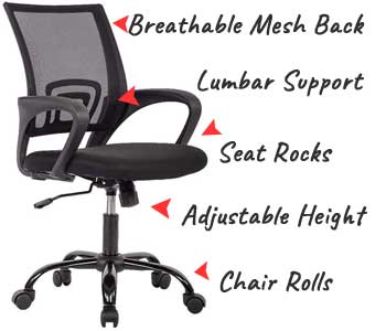 Lumbar Support Office Chair on Wheels for Working from Home