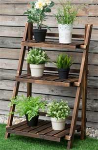 Outdoor Wooden Plant Ladder with Slatted Shelves