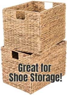 Seagrass Wicker Storage Baskets for Storing Shoes on Open Shelf Unit