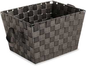 Woven Strap Basket for Storage on Open Ladder Shelf Bookcases